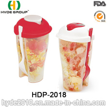 Großhandel bunte Kunststoff Salat Shaker Cup mit Gabel (HDP-2018)